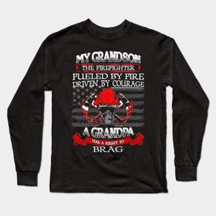 Proud Grandpa of a Firefighter Grandson Apparel  Tshirts Long Sleeve T-Shirt